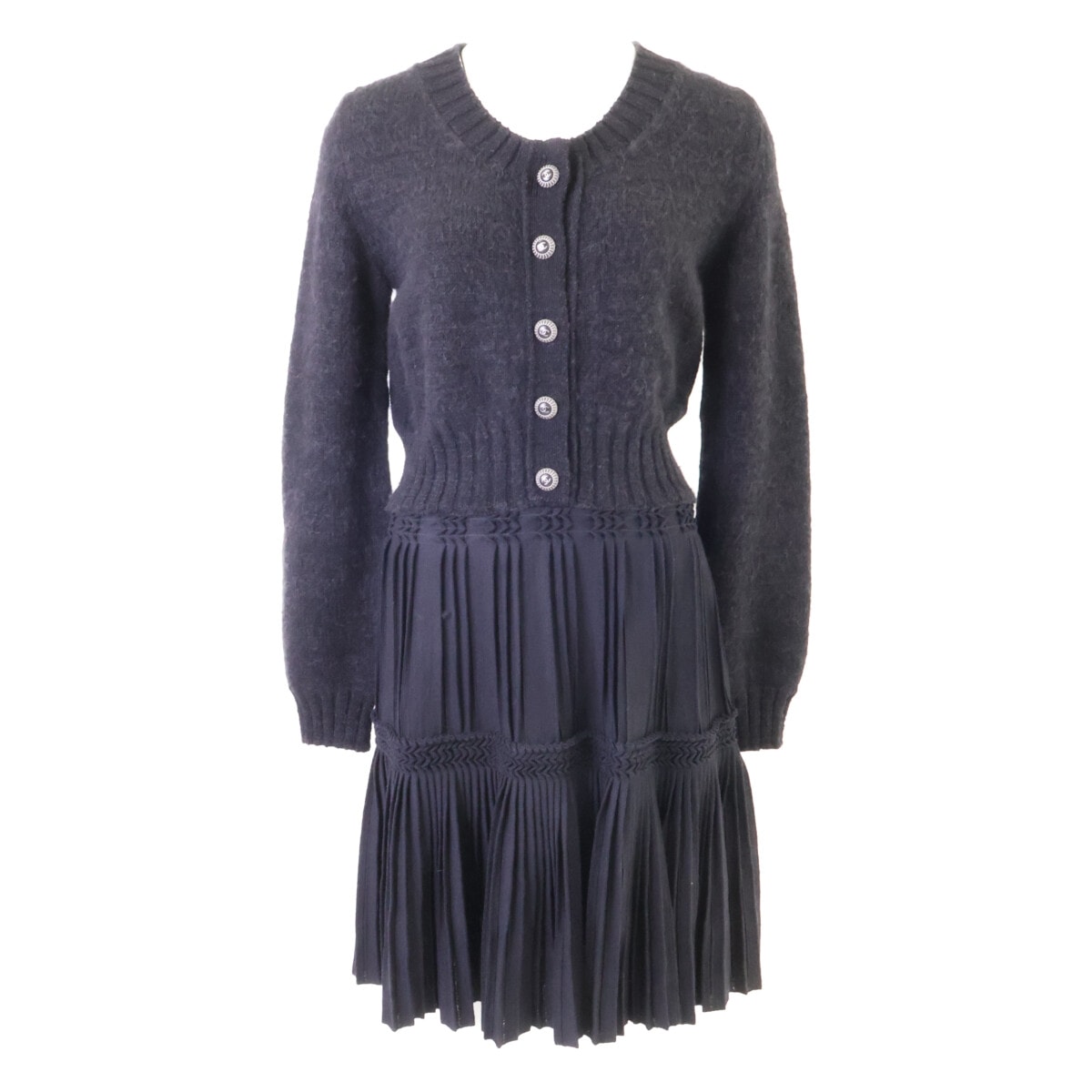シャネル 美品 国内正規 08A P34252K00949 CC釦 カシミヤ混 ニット切替 38