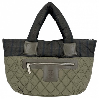 CHANEL シャネル ハンドバッグ コココクーン リバーシブル トートバッグ ココマーク Coco Cocoon チェック マトラッセ レザー ナイロン カーキ グリーン 緑 シルバー金具 レディース 美品【中古品】