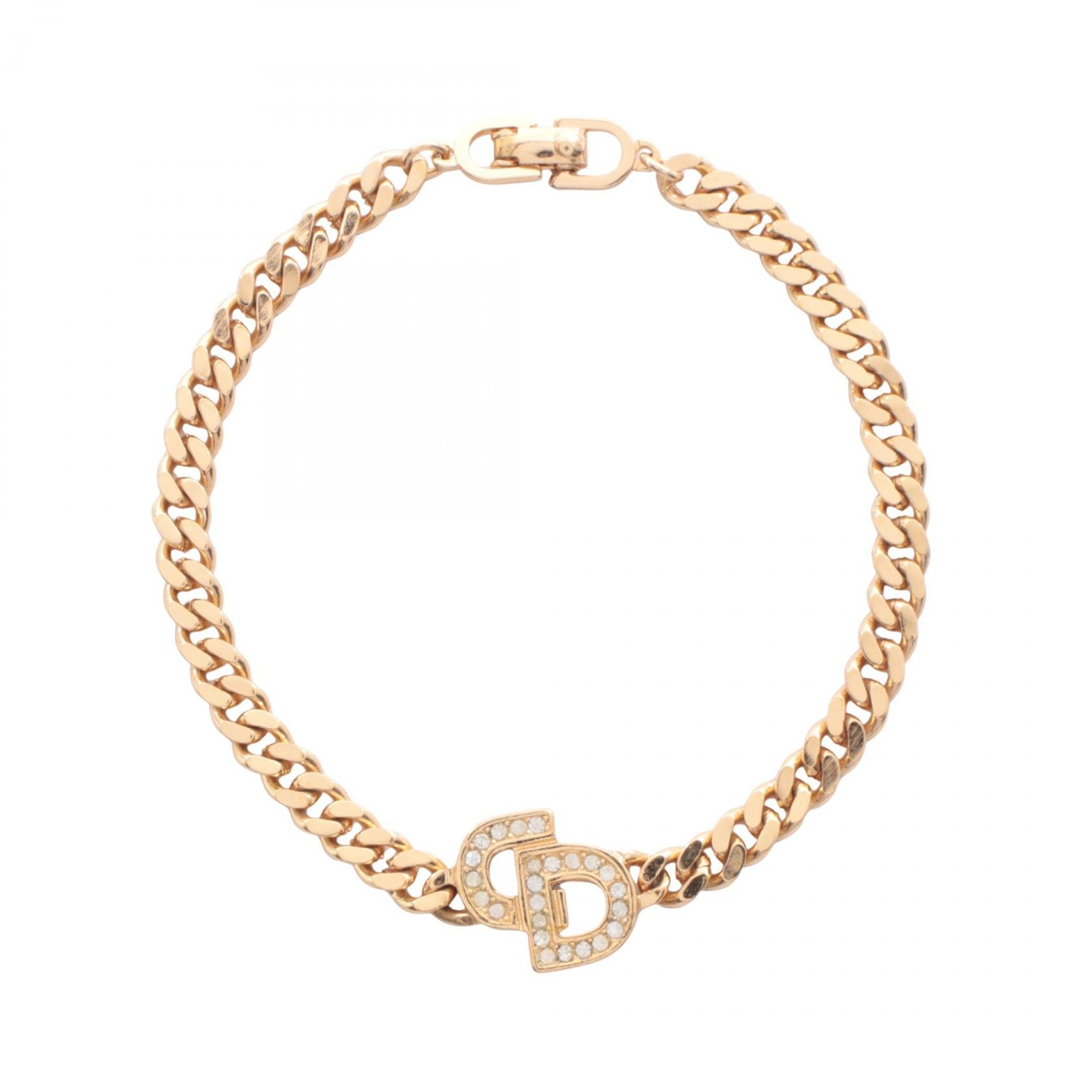 ディオール Dior CDロゴ ブレスレット アクセサリー GP(ゴールドメッキ) ラインストーン レディース ゴールド系 / クリア系 【中古】