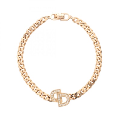 ディオール Dior CDロゴ ブレスレット アクセサリー GP(ゴールドメッキ) ラインストーン レディース ゴールド系 / クリア系 【中古】