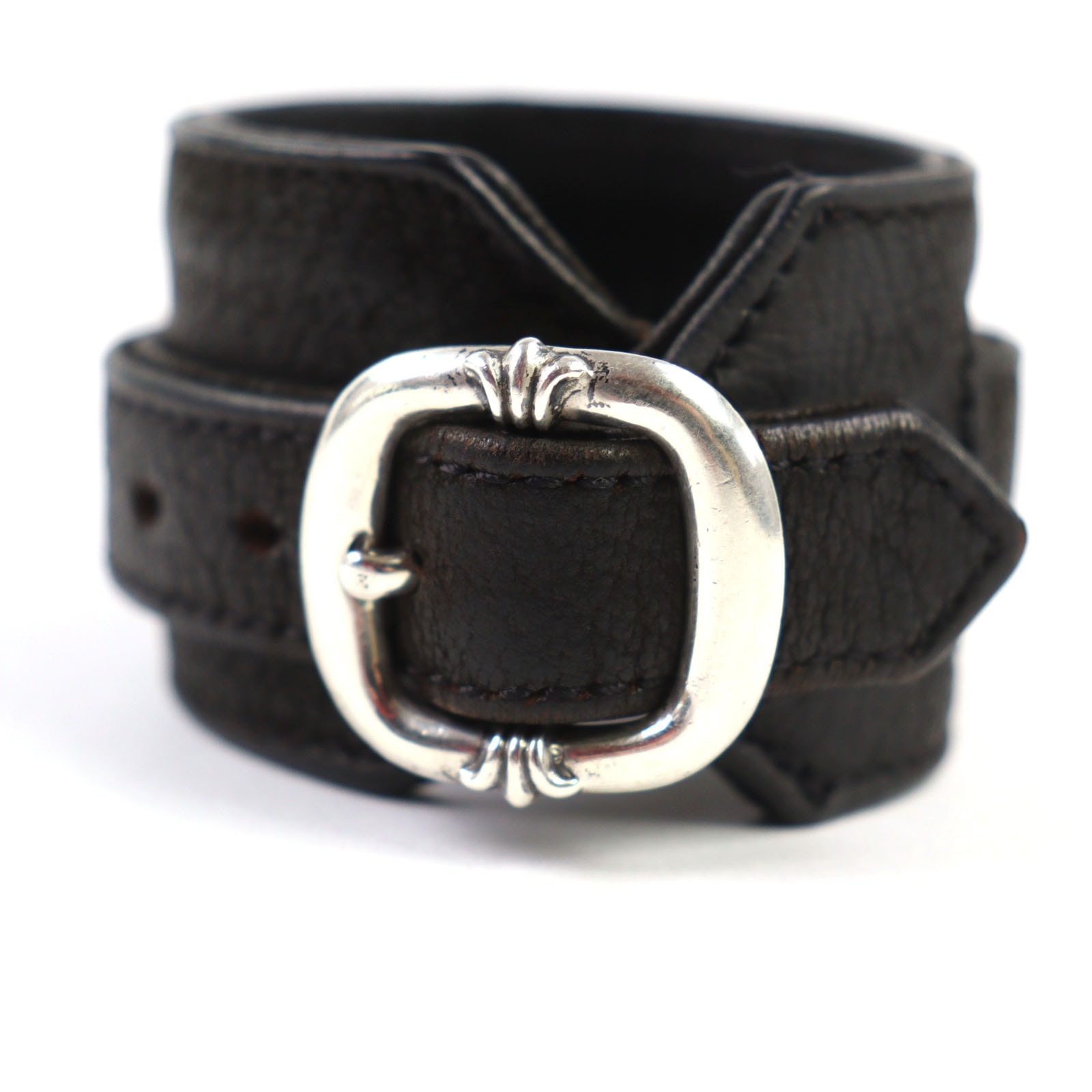 Chrome Hearts RR Tiny Buckle Leather Bracelet "Black/Silver"