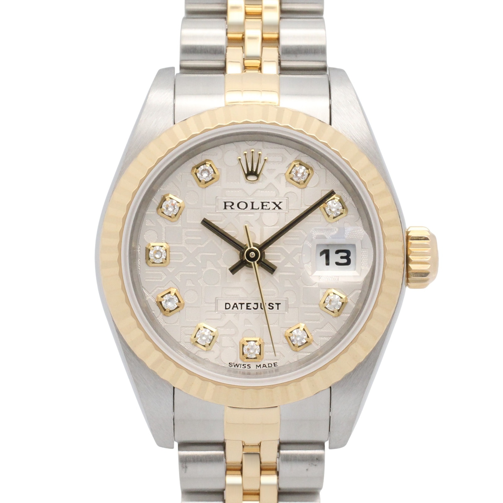 ロレックス ROLEX デイトジャスト 10Pダイヤ F番 腕時計 時計 K18(イエローゴールド) ステンレススチール ダイヤモンド メンズ シルバー系 コンピューター/新ダイヤ 79173G 【中古】