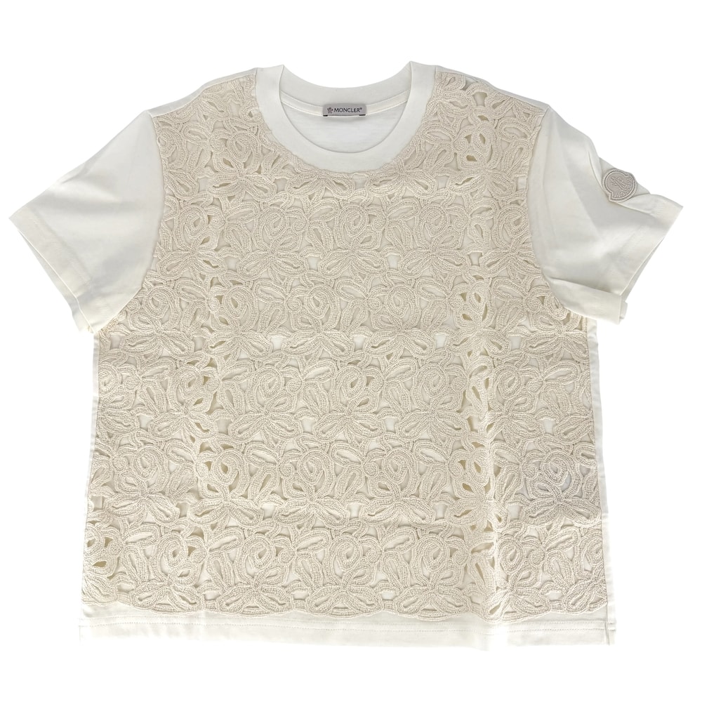 MONCLER モンクレール 半袖Tシャツ ロゴ MAGLIA MANICHE CORTE アパレル 服 M アイボリー コットン    レディース 春 夏 美品【中古品】