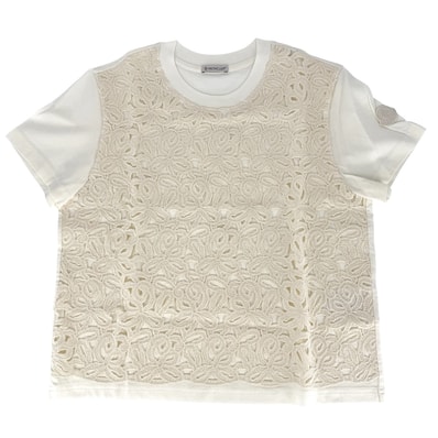 MONCLER モンクレール 半袖Tシャツ ロゴ MAGLIA MANICHE CORTE アパレル 服 M アイボリー コットン レディース 春 夏 美品【中古品】