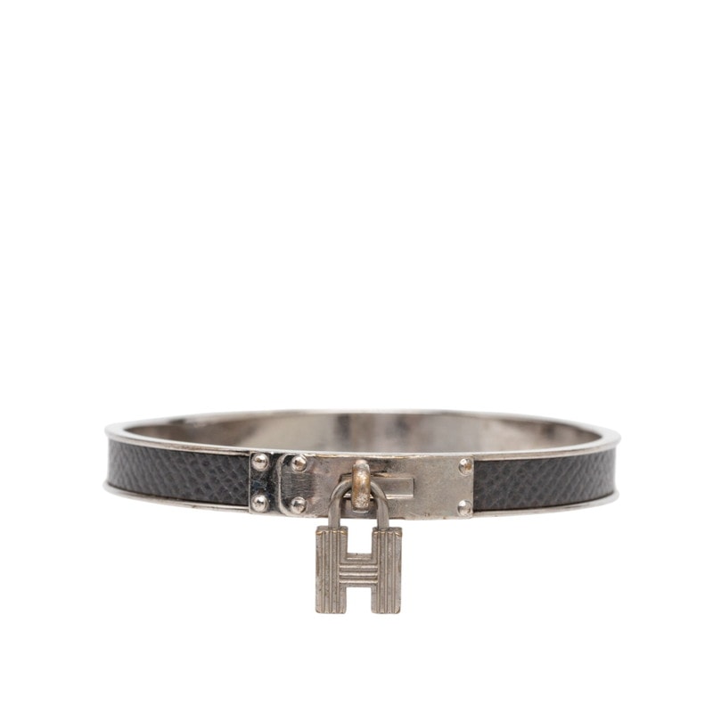 エルメス ケリー バングル シルバー グレー メタル レザー レディース HERMES 【中古】