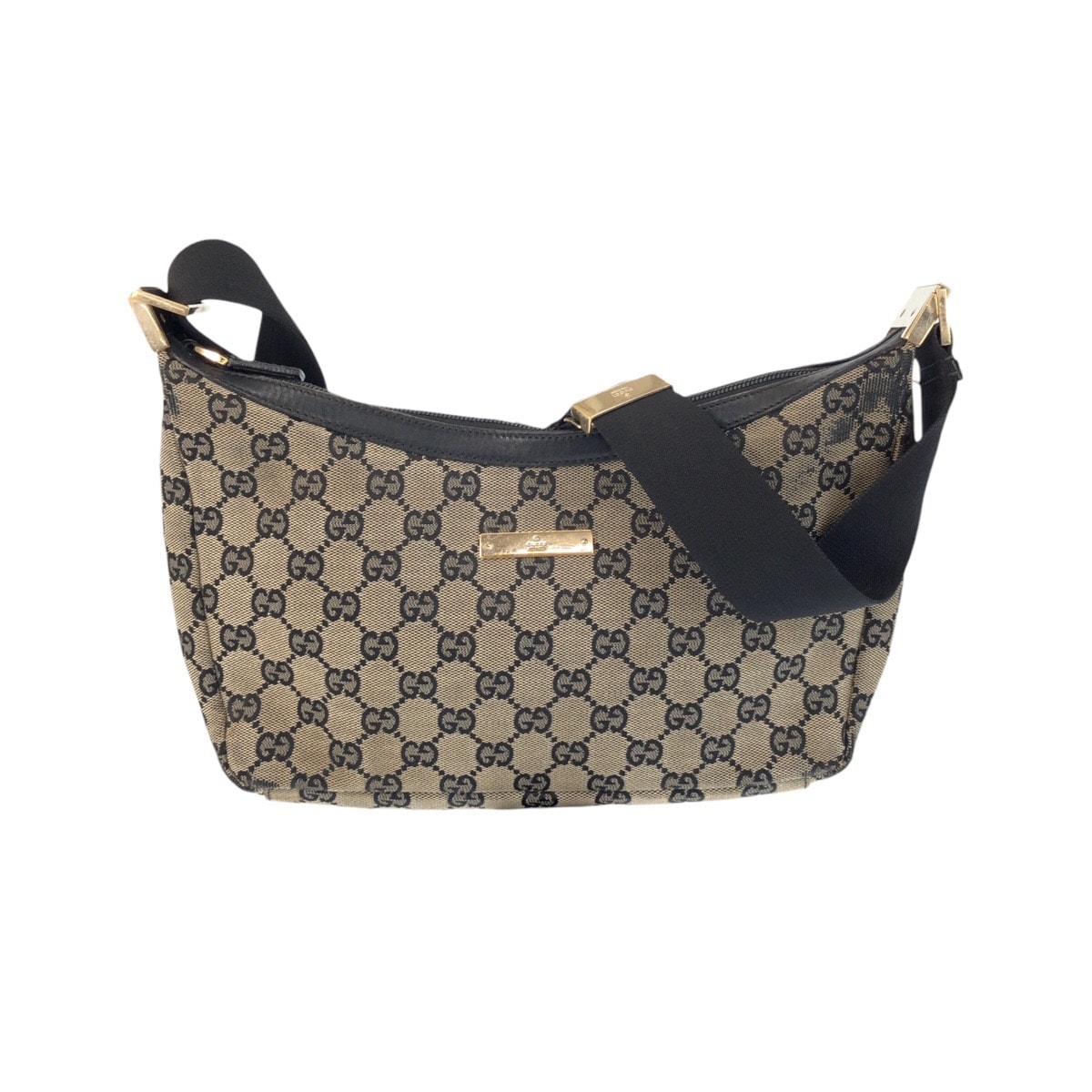 GUCCI グッチ ベージュ ブラック ゴールド金具 GGキャンバス レザー/ ショルダーバッグ ポシェット 600235 【中古】