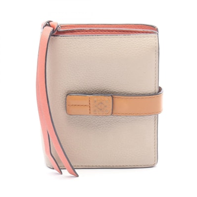 ロエベ LOEWE コンパクト ジップ ウォレット 二つ折り財布 財布 レザー レディース ベージュ系 / ブラウン系 / ピンク系 【中古】
