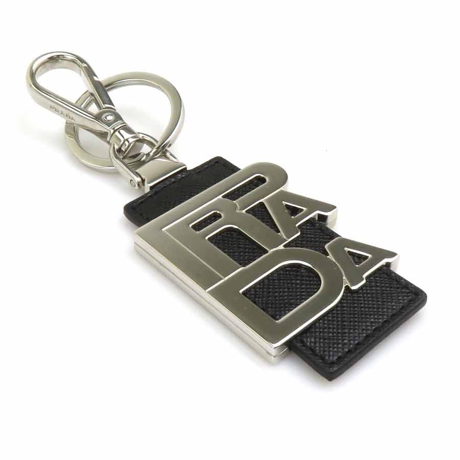 プラダ PRADA チャーム キーリング レザー/メタル ブラック/シルバー ユニセックス【中古】 56893i