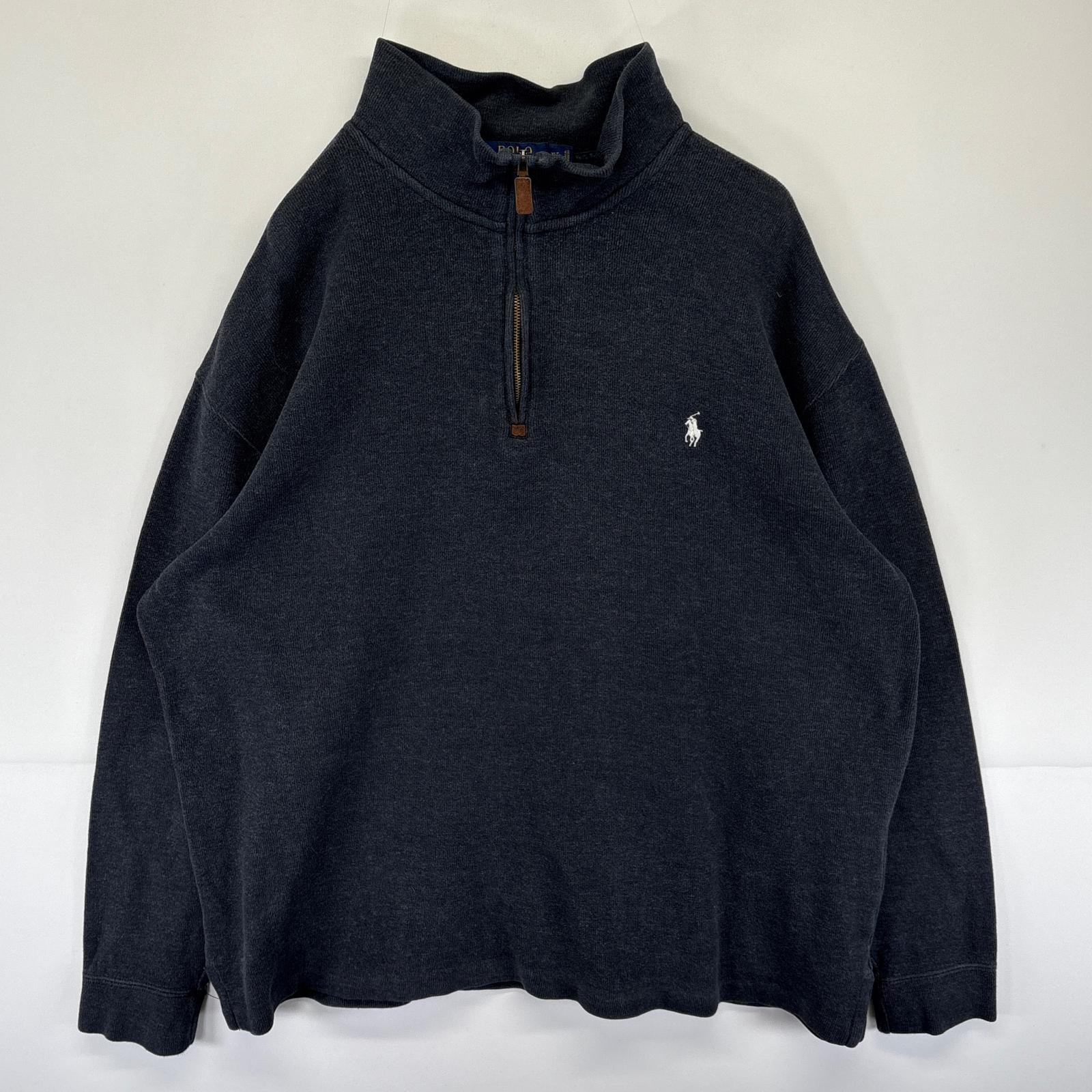 古着 ポロ・ラルフローレン POLO RALPH LAUREN スウェット ハーフジップ トレーナー ワンポイントロゴ刺繍 ニット XLT グレー メンズ