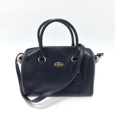 コーチ COACH ロゴ 2WAY カバン バッグ ハンドバッグ ショルダー ボストンバッグ レザー ネイビー