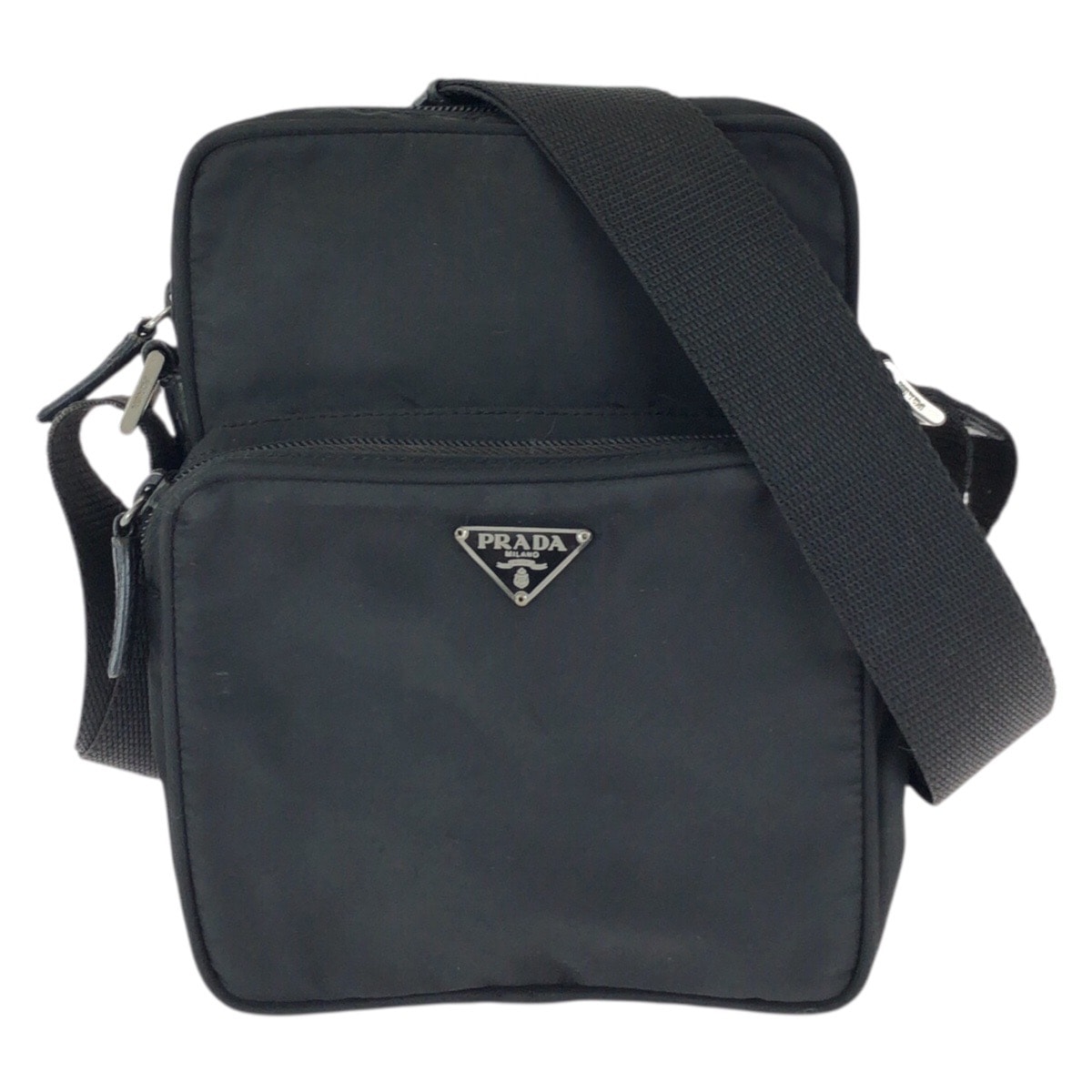 PRADA プラダ テスート 三角ロゴプレート ブラック 黒 シルバー金具 ナイロン ショルダーバッグ ポシェット 601645 【中古】