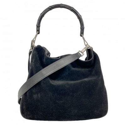 ★SALE【6ee6260-k】グッチ ハンドバッグ バンブー 001 1577 スウェード ブラック シルバー金具 2wayバッグ【中古】レディース