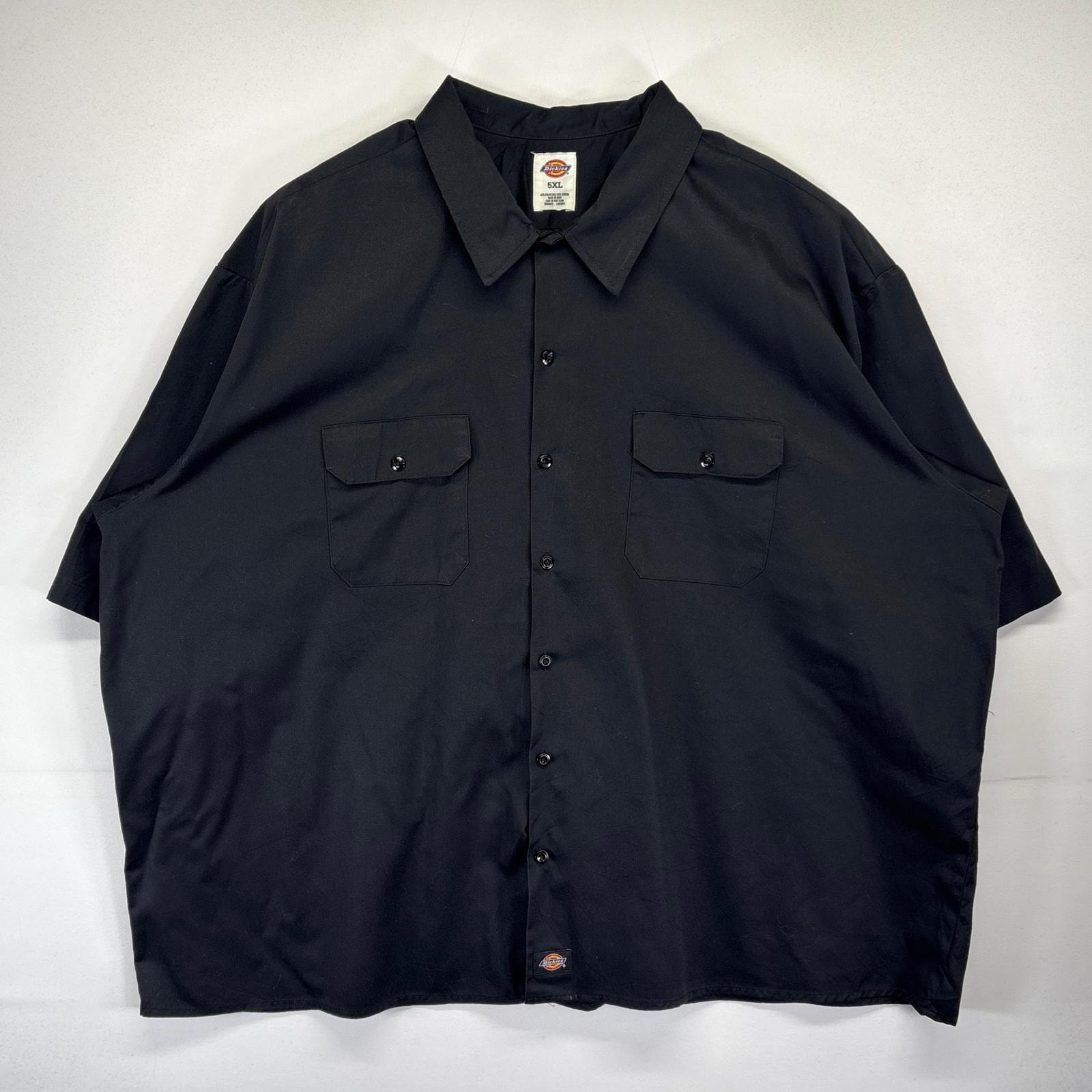 古着 ディッキーズ Dickies 半袖シャツ 大きいサイズ 無地 ワンポイントロゴデザイン 胸ポケット ワーク 5XL  ブラック メンズ
