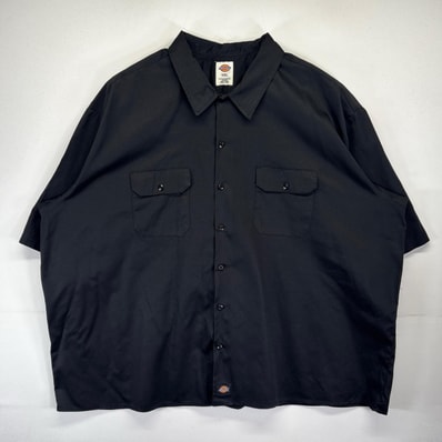 古着 ディッキーズ Dickies 半袖シャツ 大きいサイズ 無地 ワンポイントロゴデザイン 胸ポケット ワーク 5XL ブラック メンズ
