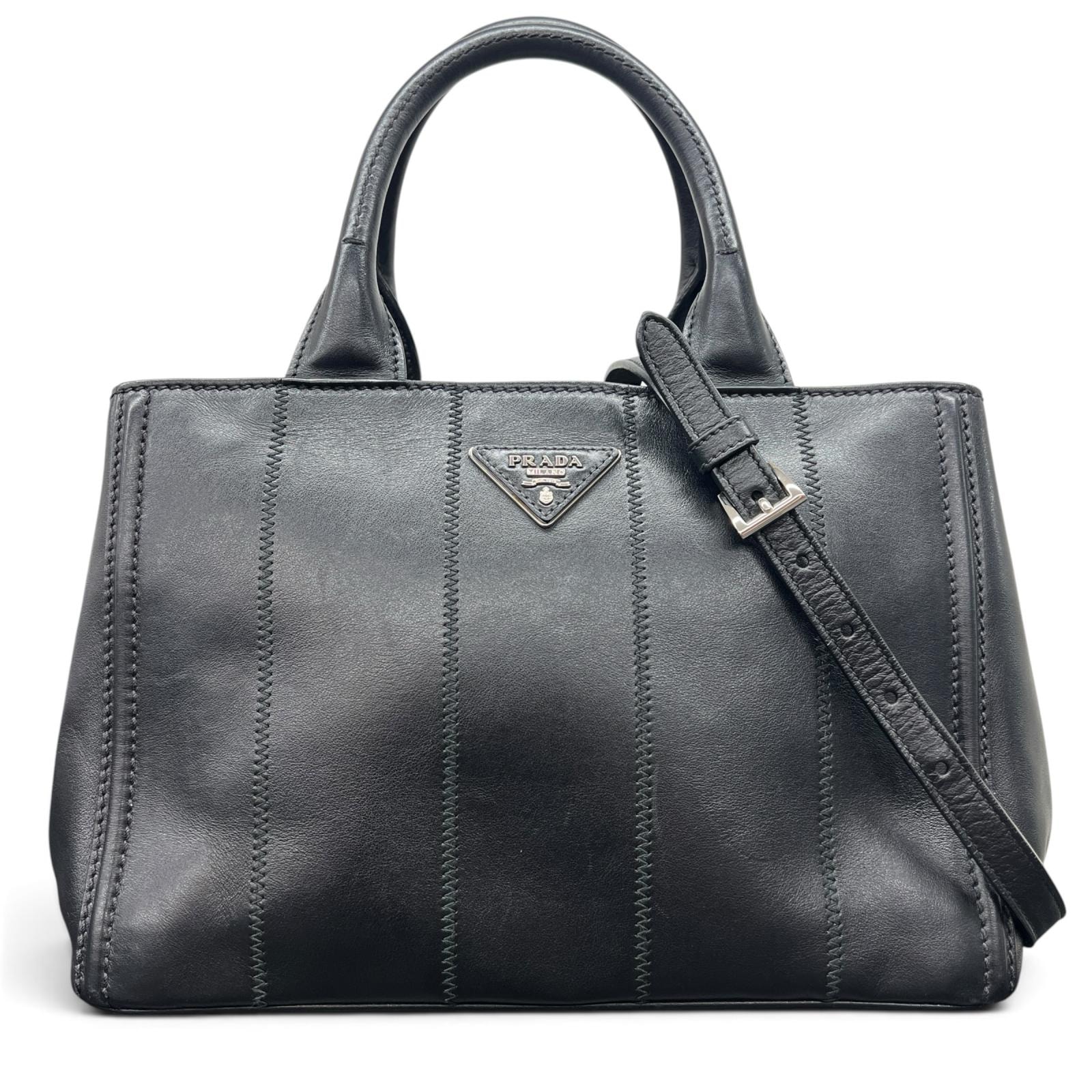 PRADA 希少 美品 プラダ CANAPA カナパ トート ミニ レザー 2way トートバッグ ショルダーバッグ 1BG900 ブラック トライアングルロゴ ハンドバッグ クロスボディ ユニセックス ABランク 鑑定済 中古 プラダバッグ