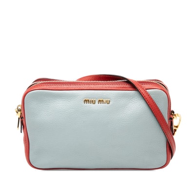 ミュウミュウ ロゴ ショルダーバッグ レッド グレー レザー レディース MIUMIU 【中古】