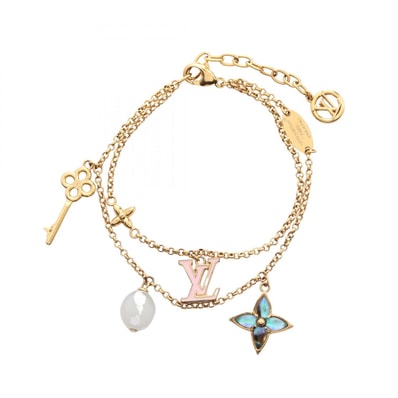 ルイ・ヴィトン LOUIS VUITTON LV レイヤー カラー ブレスレット アクセサリー GP(ゴールドメッキ) フェイクパール レディース ゴールド系 / ピンク系 / マルチカラー M1390A 【中古】