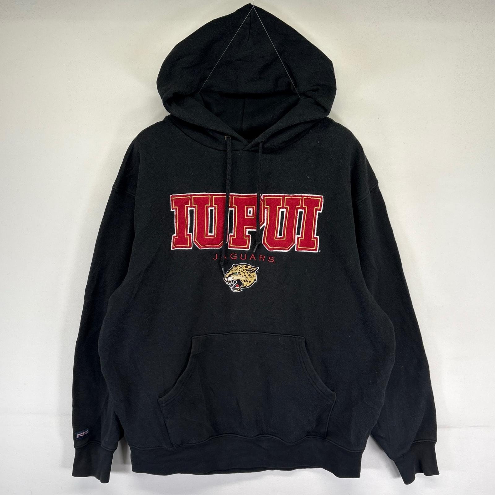 古着 ジャンスポーツ JANSPORT パーカー プルオーバー スウェット カレッジロゴ 刺繍デザイン L ブラック系 メンズ