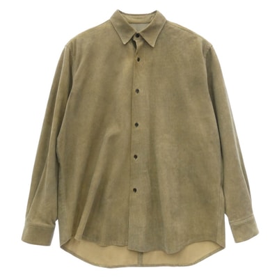 A.PRESSE アプレッセ 25AW 25AAP-02-20 Suede Leather Regular Collar Shirt スエード レザー レギュラー カラー 長袖 シャツ カーキ系 2【中古】