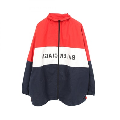 バレンシアガ BALENCIAGA 反転ロゴ ジップアップ ブルゾン 衣料品 アウター コットン メンズ レッド系 / ネイビー系 / ホワイト系 725312 【中古】