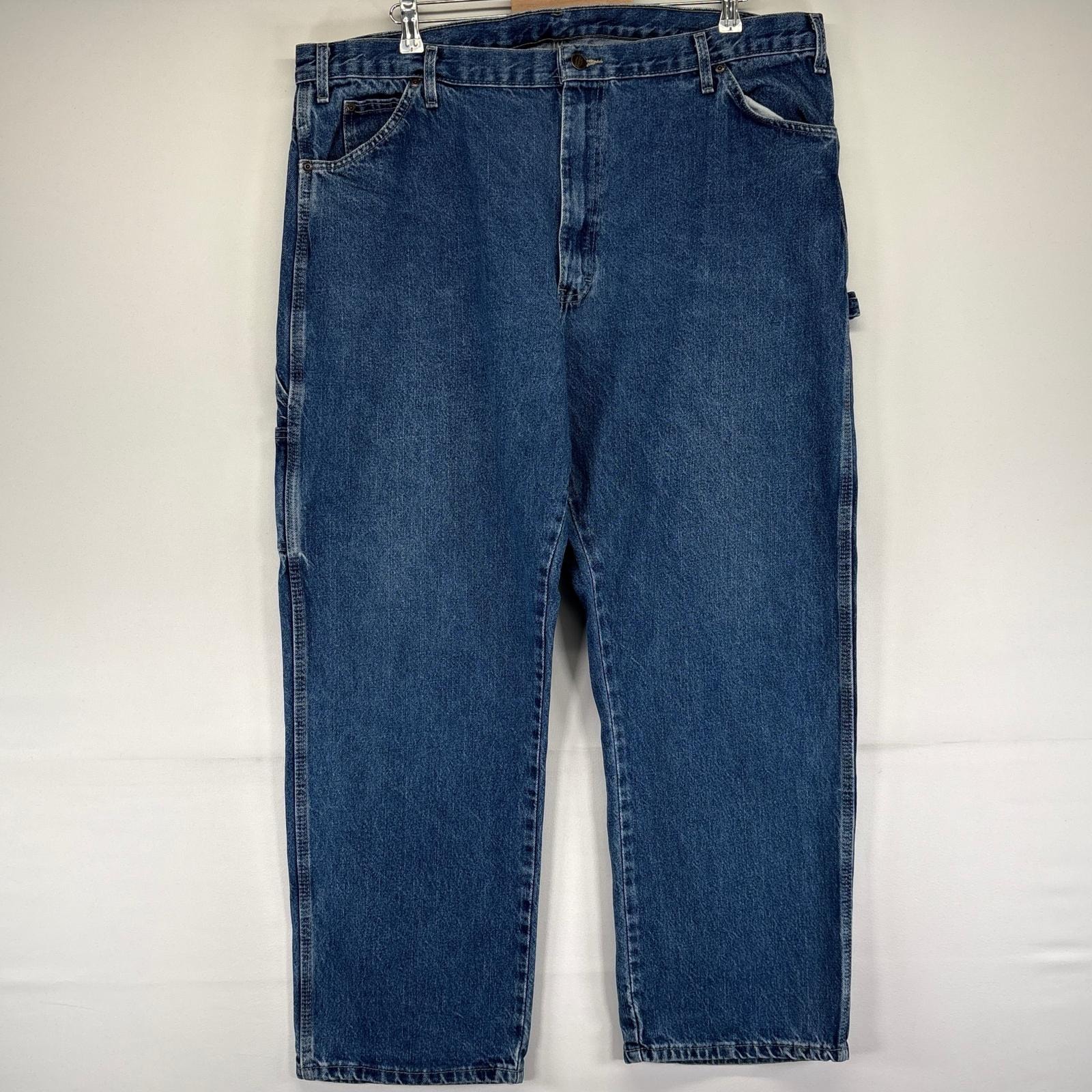古着 ディッキーズ Dickies デニム パンツ デニムペインターパンツ 作業着 ワンポイントロゴ 大きいサイズ W42×L30  ブルー系 メンズ
