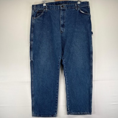 古着 ディッキーズ Dickies デニム パンツ デニムペインターパンツ 作業着 ワンポイントロゴ 大きいサイズ W42×L30 ブルー系 メンズ