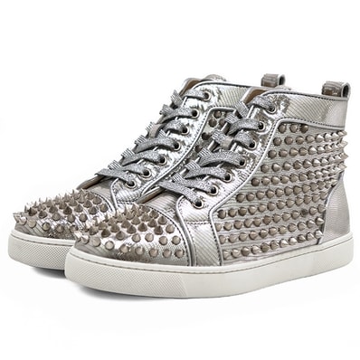 【新品同様】Christian Louboutin クリスチャンルブタン メタリック スニーカー サイズ 37 レディース スタッズ ハイカット シューズ 靴 袋付属 シルバー 銀色 イタリア製
