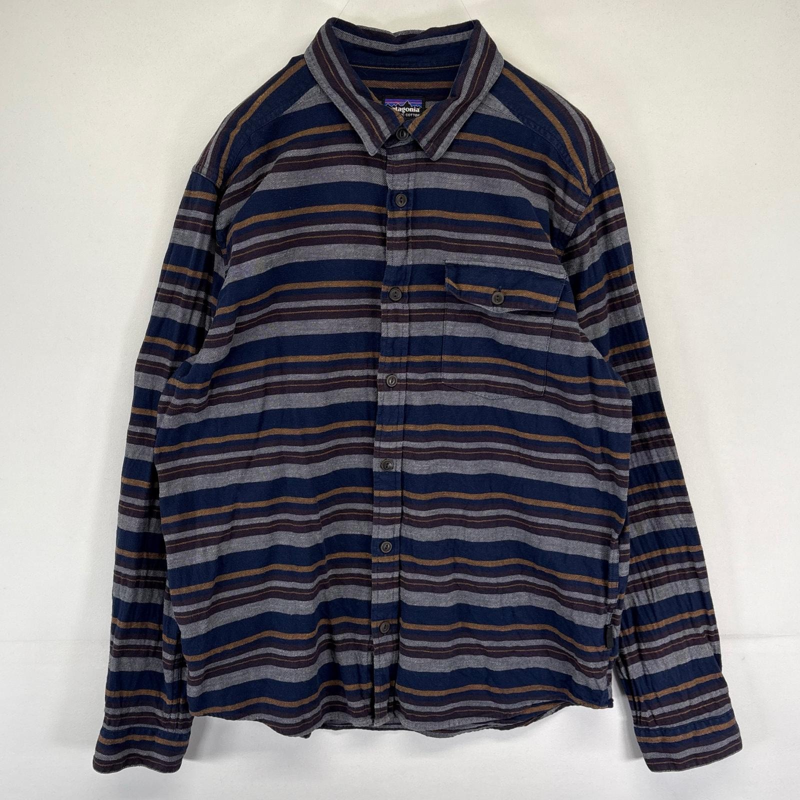 古着 パタゴニア patagonia 長袖シャツ ボタン 胸ポケット 薄手 オーガニックコットン M マルチカラー ボーダー メンズ