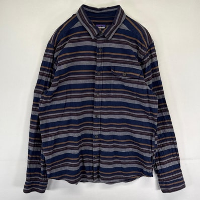 古着 パタゴニア patagonia 長袖シャツ ボタン 胸ポケット 薄手 オーガニックコットン M マルチカラー ボーダー メンズ