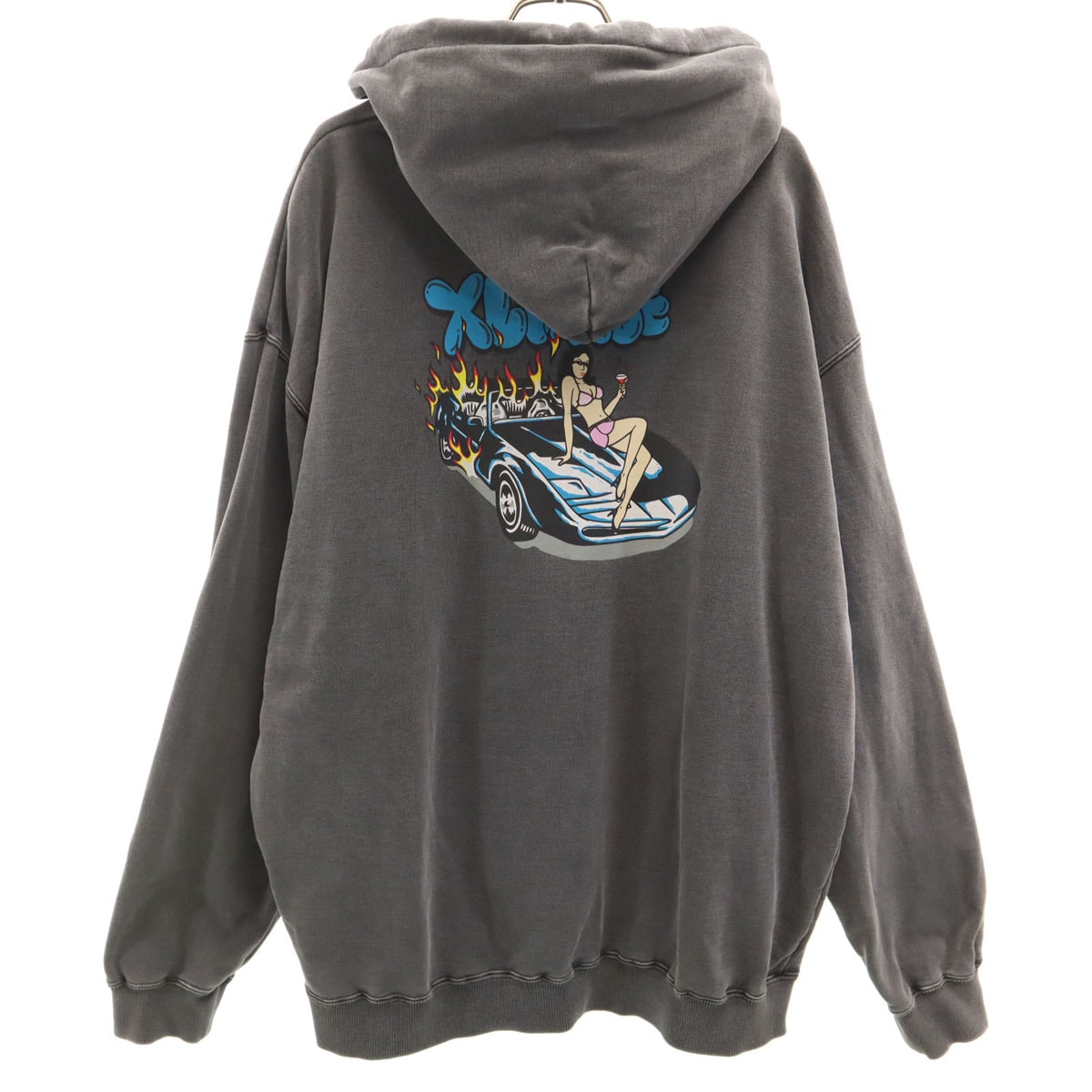 XLARGE エクストララージ バックロゴ 長袖 ピグメント加工 スウェットパーカー L チャコールグレー