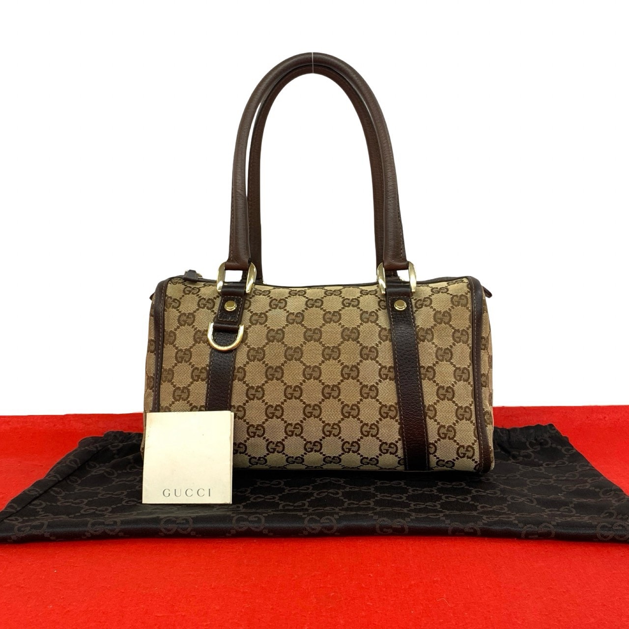GUCCI グッチ GG 柄 ロゴ 金具 キャンバス レザー ショルダーバッグ ブラウン
 114-7