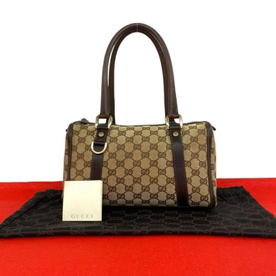GUCCI グッチ GG 柄 ロゴ 金具 キャンバス レザー ショルダーバッグ ブラウン
114-7