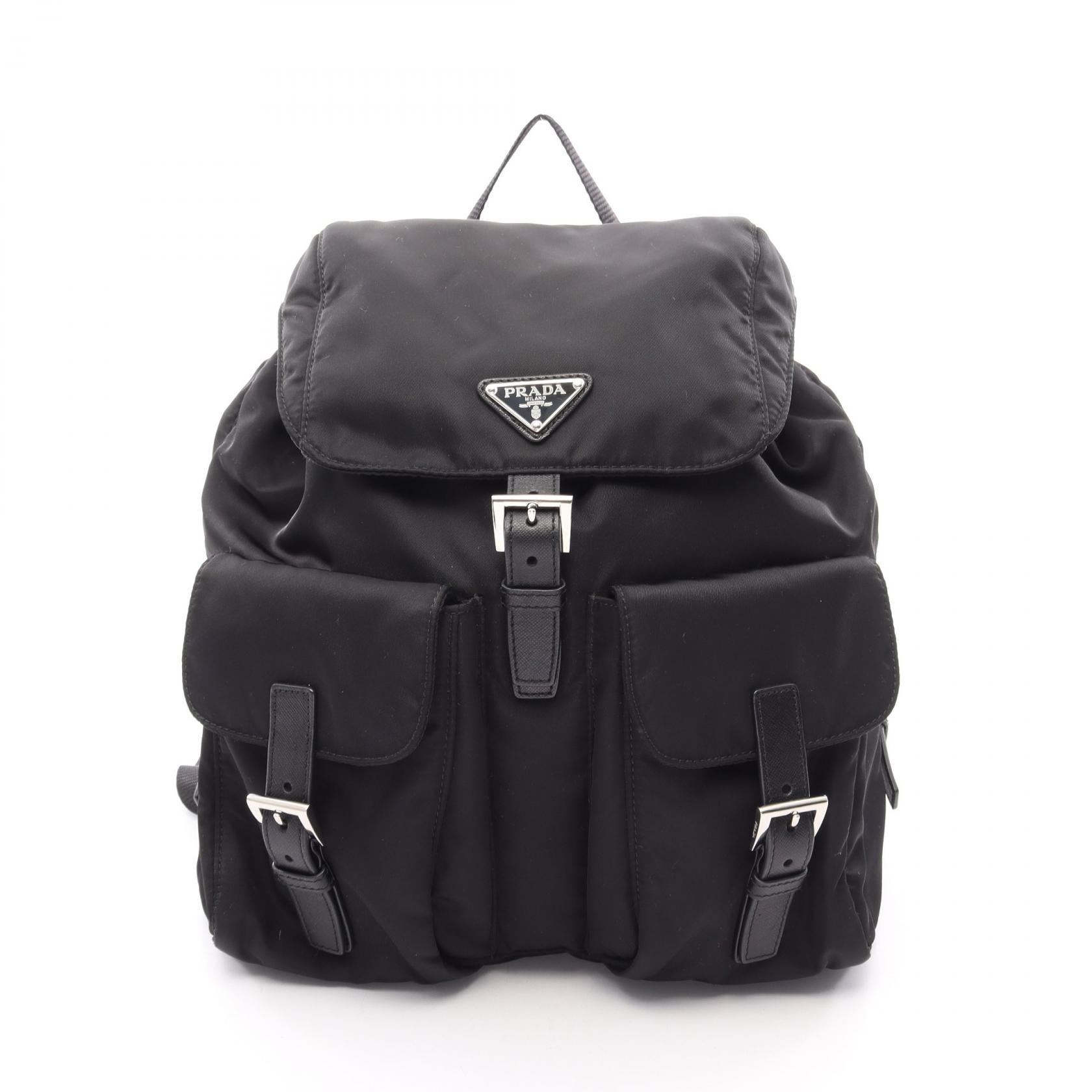 プラダ PRADA VELA リュックサック バックパック バッグ ナイロン サフィアーノレザー レディース ブラック系 BZ2811 【中古】