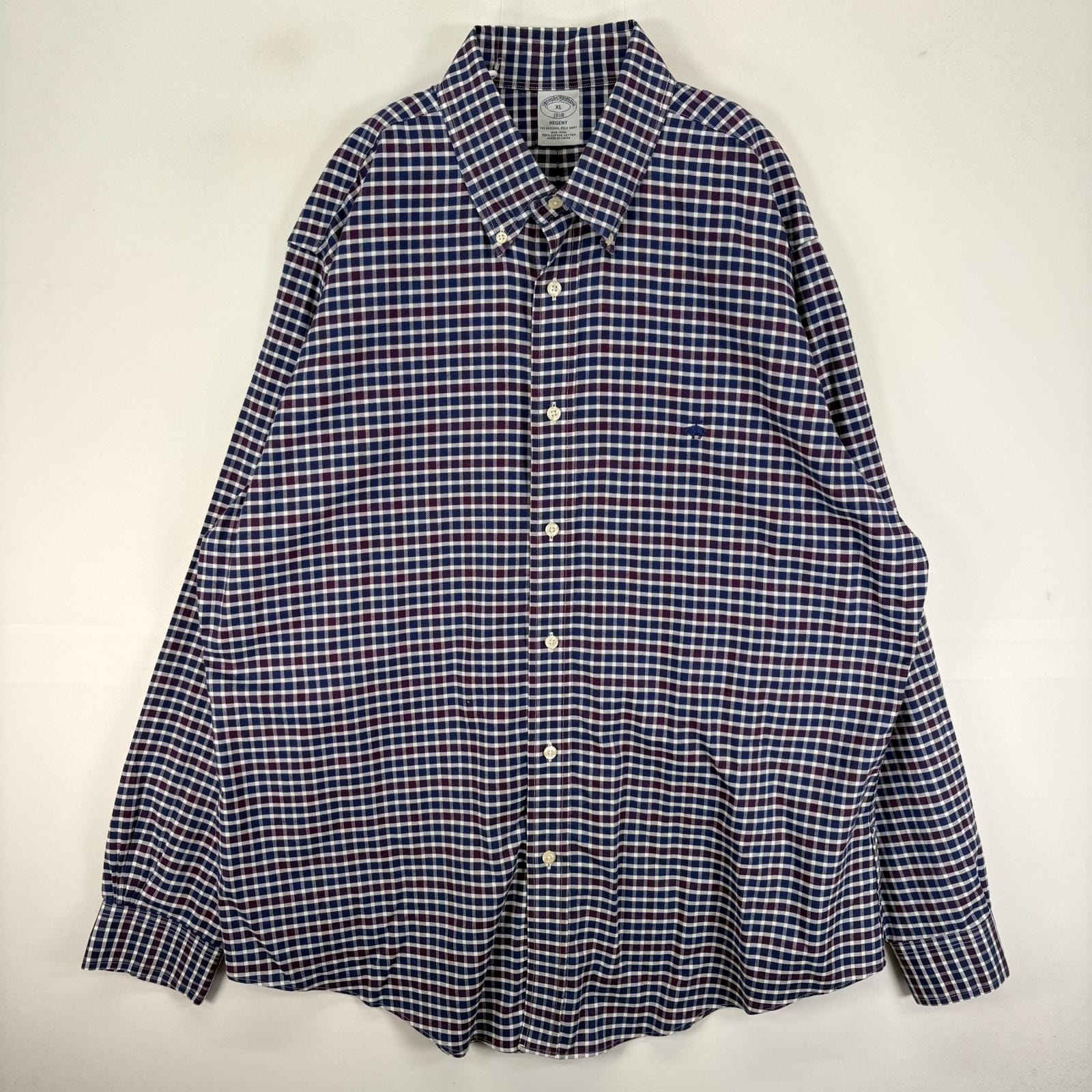 古着 ブルックスブラザーズ Brooks Brothers 長袖シャツ ボタンダウン ワンポイント XL  ネイビー系 チェック メンズ