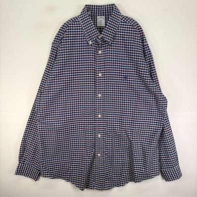 古着 ブルックスブラザーズ Brooks Brothers 長袖シャツ ボタンダウン ワンポイント XL ネイビー系 チェック メンズ