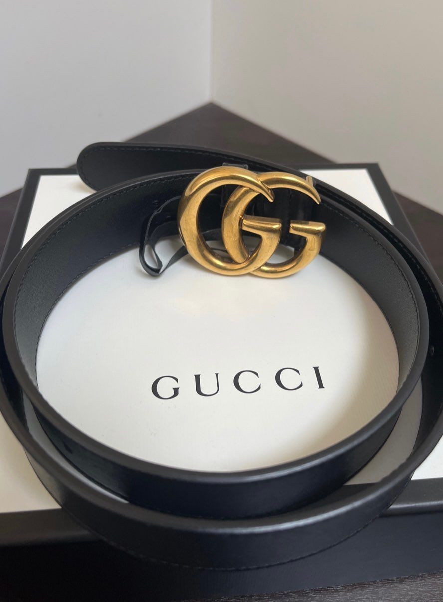 Gucci Double G Buckle Leather Belt ”Black/Gold”