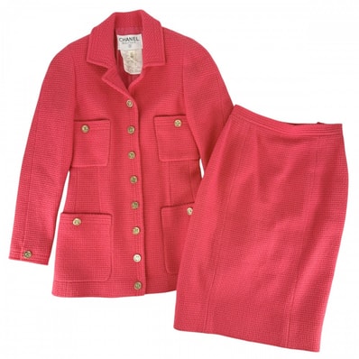 CHANEL シャネル セットアップ ツイード ジャケット スカート ココボタン ヴィンテージ アパレル 服 36 ピンク ゴールド金具 ウール レディース 春 秋【中古品】