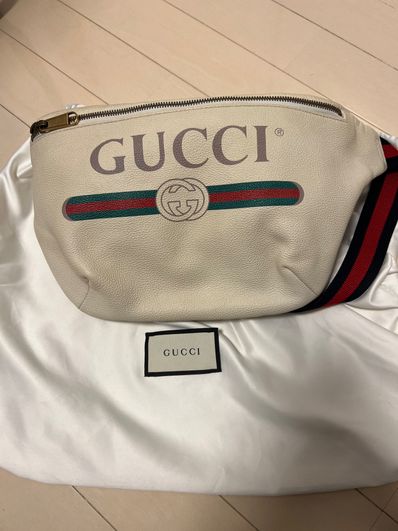 GUCCI Vintage Logo Print Leather Small Belt Bag "White"