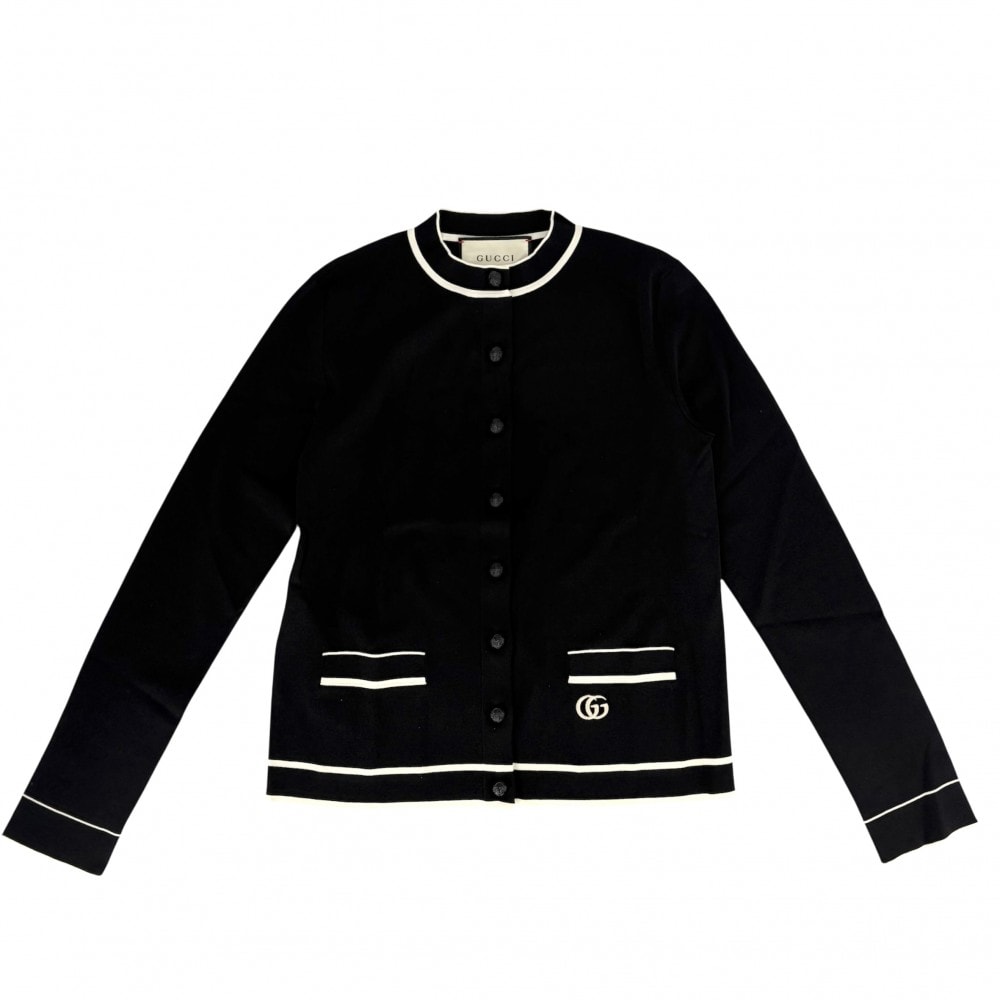 GUCCI グッチ カーディガン GG バイカラー トップス 服 アパレル S 629433 ブラック 黒 ホワイト 白 レーヨン  ポリエステル   レディース 春 秋 美品【中古品】