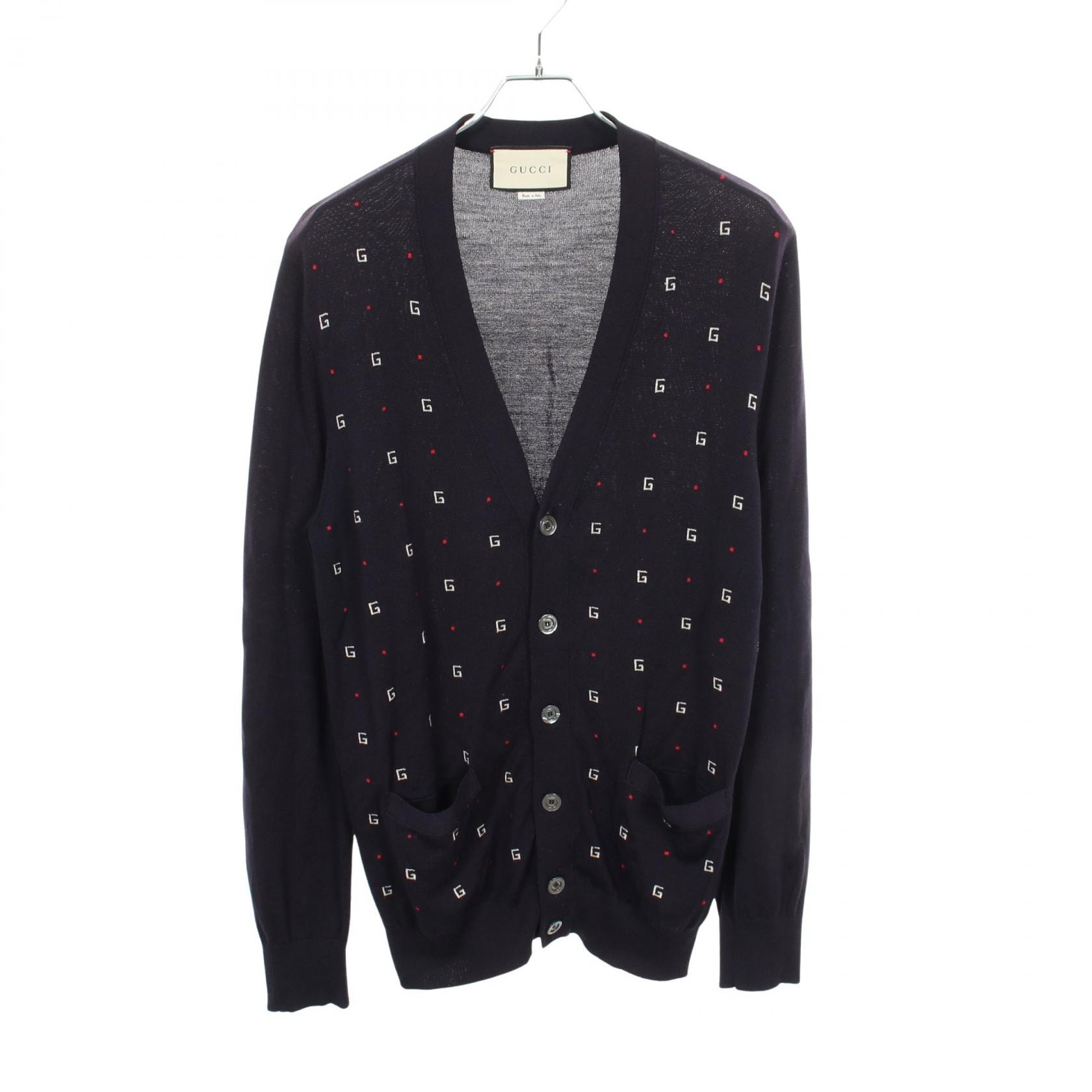 グッチ GUCCI Gロゴ 総柄 カーディガン 衣料品 トップス ウール レディース ネイビー系 【中古】