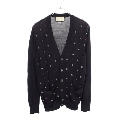 グッチ GUCCI Gロゴ 総柄 カーディガン 衣料品 トップス ウール レディース ネイビー系 【中古】