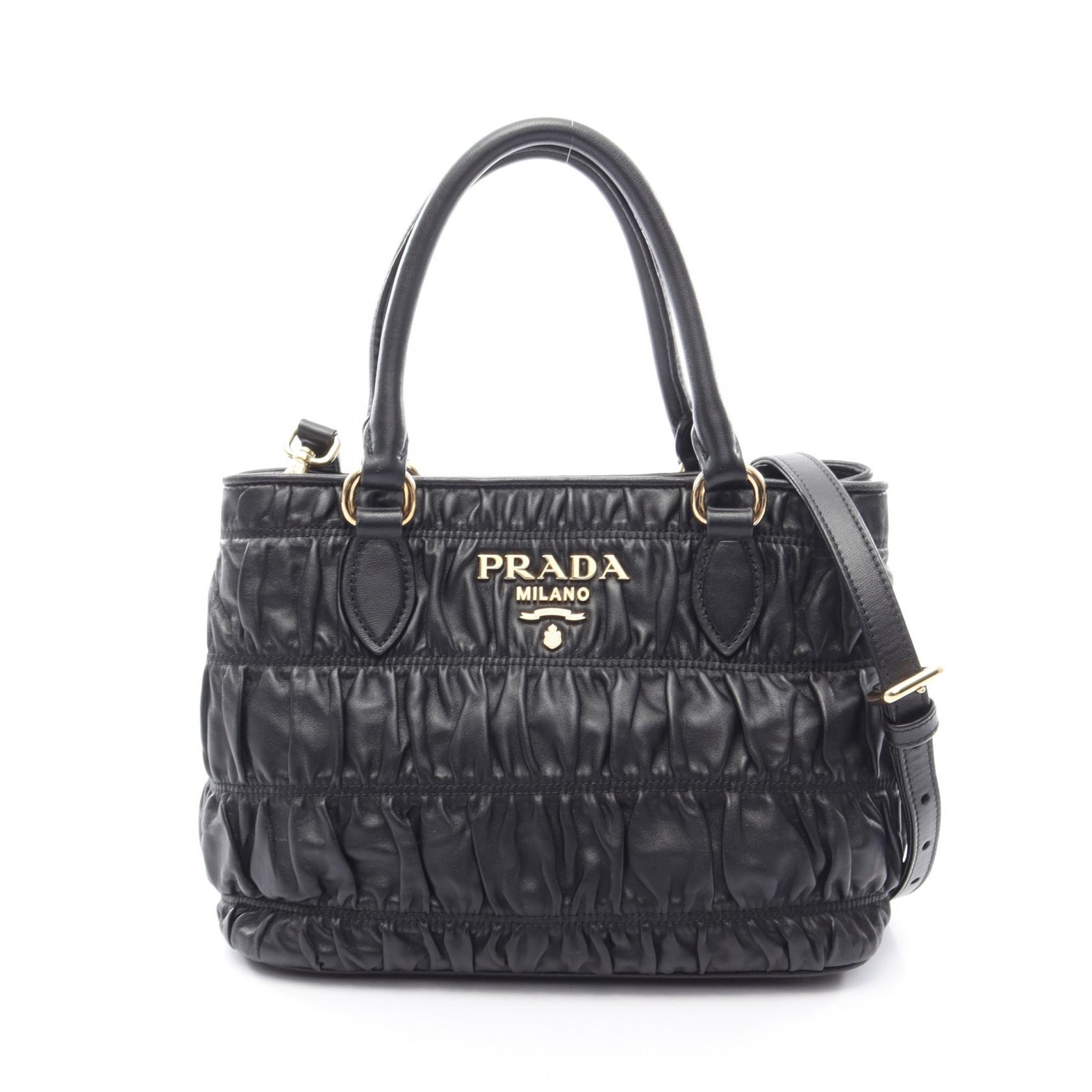 プラダ PRADA TESSUTO + SOFT CA 2WAY ハンドバッグ バッグ レザー レディース ブラック系 1BA172 【中古】