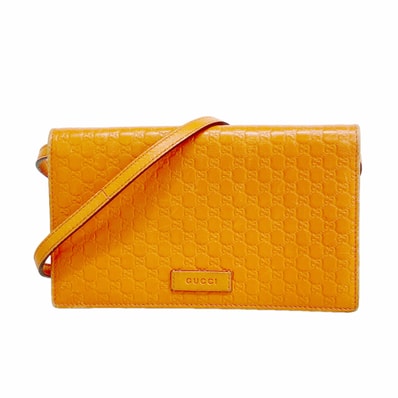 【6ib1872】グッチ ショルダーウォレット マイクログッチシマ 466507 レザー オレンジ ゴールド金具【中古】レディース