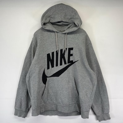 古着 ナイキ NIKE パーカー プルオーバー ビッグロゴ 大きいサイズ 前V スウェット 2XL グレー系 メンズ