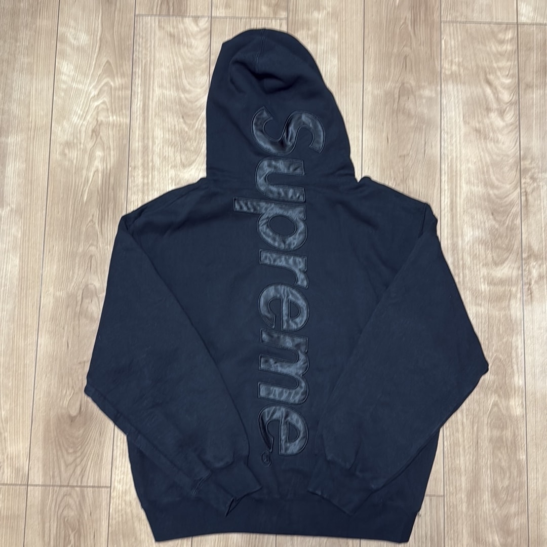 Supreme Satin Applique Hooded Sweatshirt (23FW) "Black"