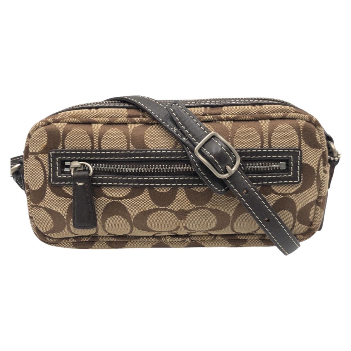 美品 COACH コーチ シグネチャー ブラウン キャンバス ショルダーバッグ ポシェット 斜め掛け可能 407512 【中古】