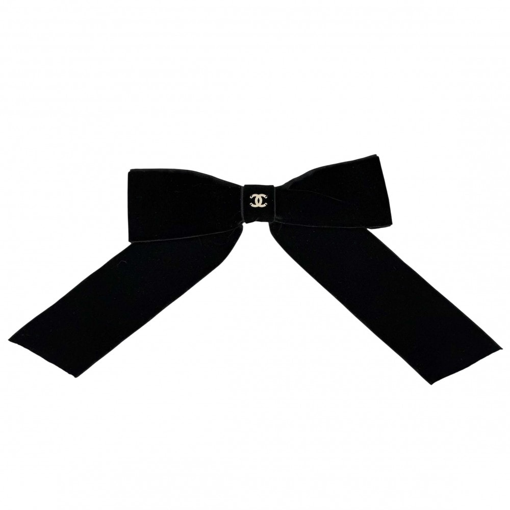 CHANEL シャネル ヘアアクセサリー リボン バレッタ 髪飾り ベルベット ココマーク ファッションアイテム ベロア 22B ブラック 黒 シルバー金具 レディース 美品 2022年【中古品】