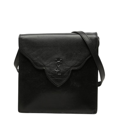 サンローラン ヴィンテージ YSLのロゴ 斜めかけ ショルダーバッグ ブラック レザー レディース SAINT LAURENT 中古