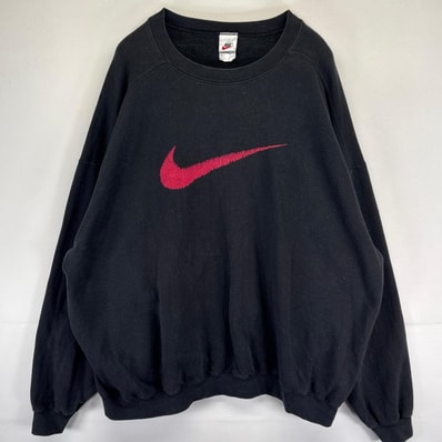 古着 90's/90年代 ナイキ NIKE USA製 スウェット クルーネック ビッグプリントロゴ トレーナー 大きいサイズ 2XL ブラック系 メンズ