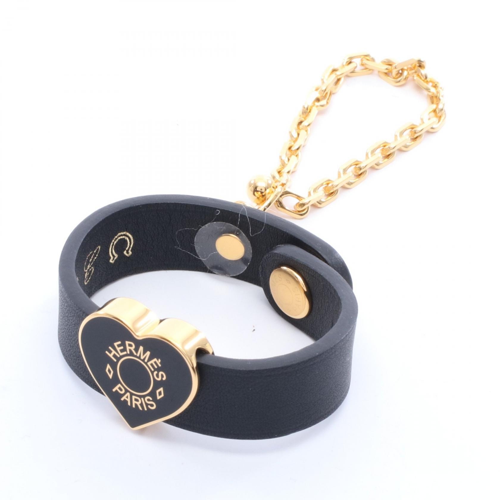 エルメス HERMES ハートモチーフ チャーム アクセサリー レザー GP ゴールド レディース ブラック系 / ゴールド系 【中古】